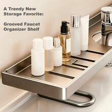 1pc Bathroom Countertop Storage Rack, Faucet And Sink Top Storage Tray, Space-Saving Washbasin Organizer, For Bathroom Toiletries And Cosmetics Storage, Minimalist Design, Fits Various Bathroom Decor, Effectively Saves Washbasin Countertop Space - Multicolor - View 5