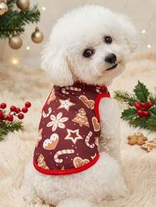 PETSIN 1pc Christmas Love Cane Snowflake Printed Tank Top Christmas Skin Friendly Breathable Pet Clothes - Multicolor - View 3