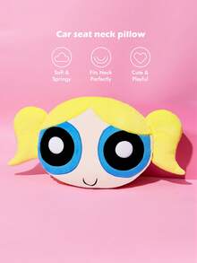 THE POWERPUFF GIRLS X SHEIN قطعة واحدة - وسادة رقبة مقعد السيارة على شكل فقاعات، شريط مطاطي مناسب لمعظم موديلات السيارات، وسادة ديكورية بشكل كرتوني لطيف، يمكن استخدامها في السيارات - الأزرق - مشاهدة 2