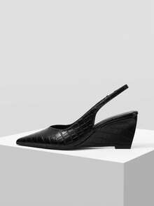 Mnmlis Pointed Wedge Heel Elegant And Simple Backspace Commuter Versatile Wedge Heel Shoes Fall Shoes - Black stone pattern - View 1