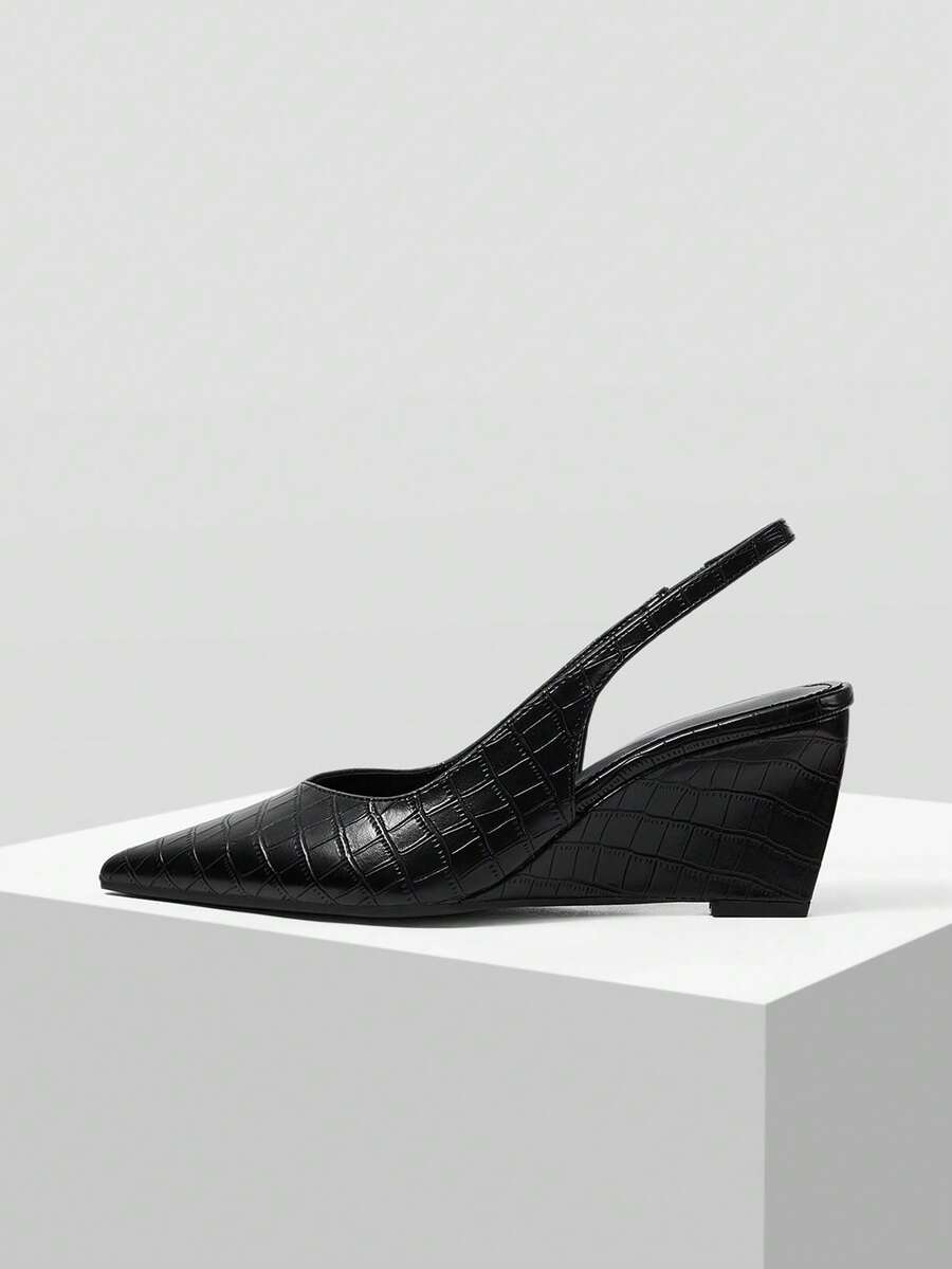 Mnmlis Pointed Wedge Heel Elegant And Simple Backspace Commuter Versatile Wedge Heel Shoes Fall Shoes - Black stone pattern - View 1