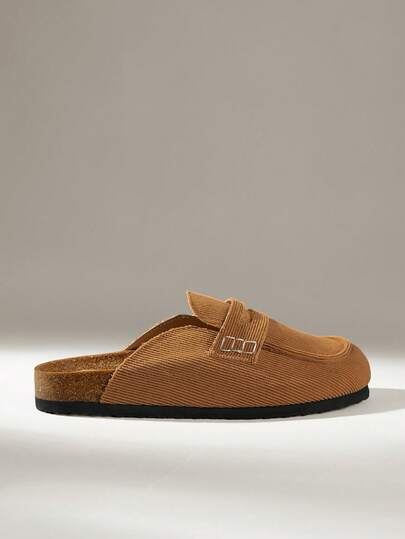 Solecia Corduroy Love Metal Buckle Decoration Comfortable Casual Versatile Half Slippers Travel Vacation Wear