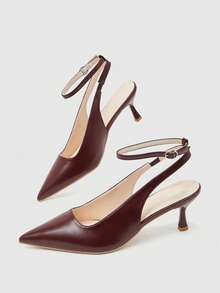 CUCCOO BIZCHIC Women's Pointed Toe Buckle Design Fashion High Heels For Daily Commute - Caramel Brown - View 2
