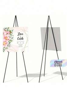 1Pc Wedding Sign Display Stand, Foldable Floor Display Rack, Black Tripod, Suitable For Wedding Signs, Posters & Welcome Boards, Large Adjustable Metal Painting Easel With Black Base, Easter Gift, For Wedding Banner & Poster Display - Multicolor - View 1