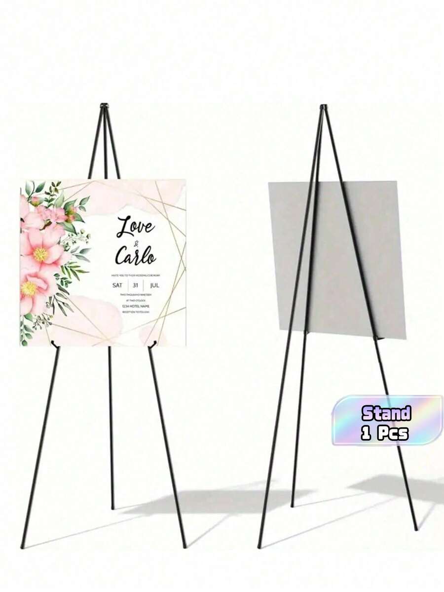 1Pc Wedding Sign Display Stand, Foldable Floor Display Rack, Black Tripod, Suitable For Wedding Signs, Posters & Welcome Boards, Large Adjustable Metal Painting Easel With Black Base, Easter Gift, For Wedding Banner & Poster Display - Multicolor - View 1