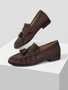 Mnmlis Women's Fashion Casual Fringed Pleated Comfortable Loafers - Coffee Brown - View 5