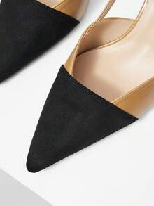 Mnmlis Color Matching Pointed Toe, Thin High Heel, Empty Sandals, Nude Leather Surface, Black Matte Toe Head, T-Shaped Thin Belt, Adjustable Buckle - Apricot - View 4