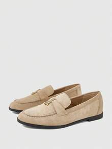 Sleekvia Retro Suede Loafers Platform Sole Slip-On Simple Commuter Flats - Apricot - View 1