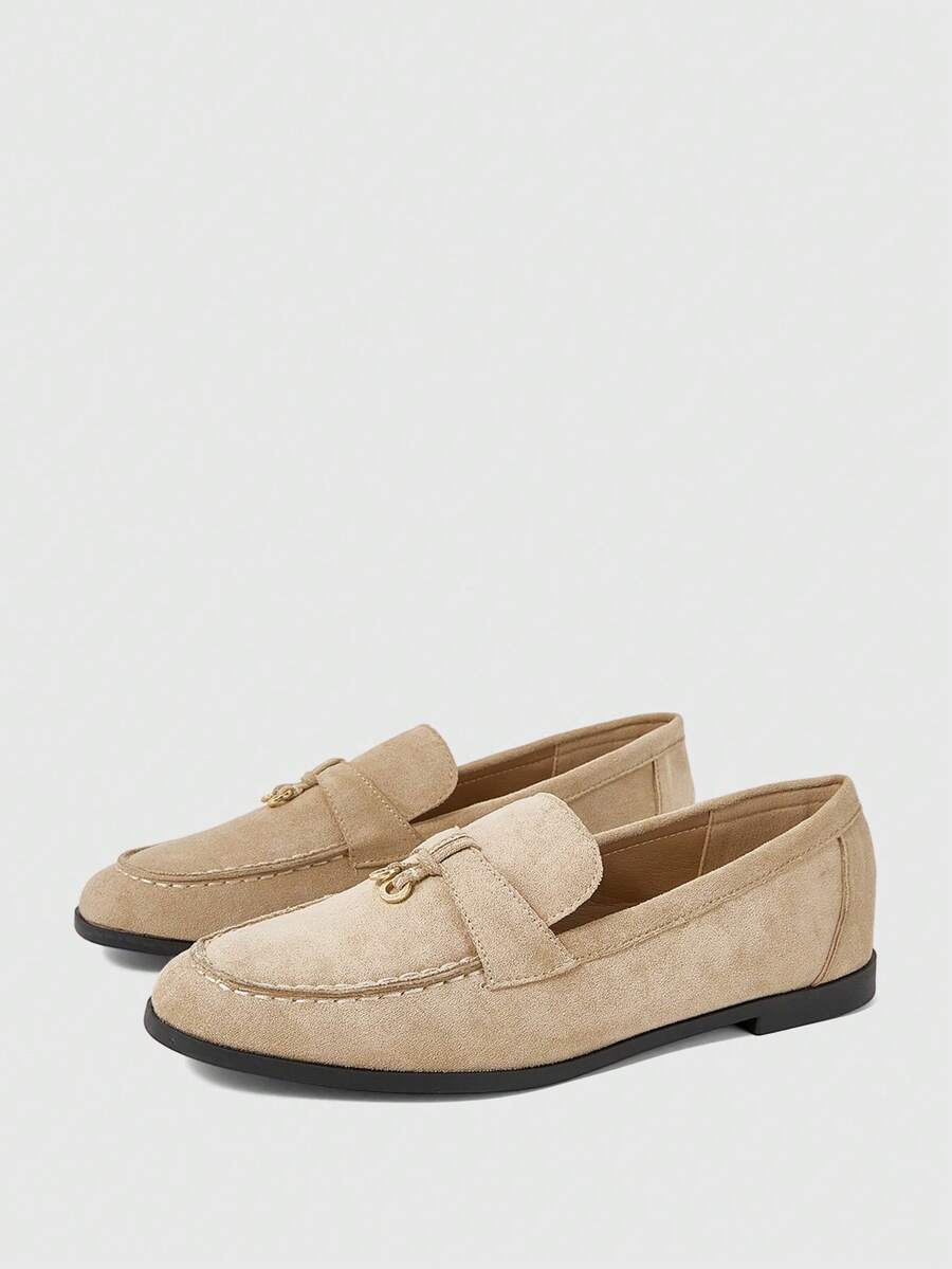Sleekvia Retro Suede Loafers Platform Sole Slip-On Simple Commuter Flats - Apricot - View 1