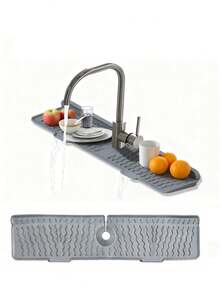 1Pc New Wavy Sink Non‑Slip Mat, 5‑Degree Tilt Quick‑Drain Design, Heat‑Resistant Foldable Splash‑Proof Mat, Durable Countertop Protector For Kitchen Sink & Bathroom, Household Sink Accessory - Multicolor - View 11