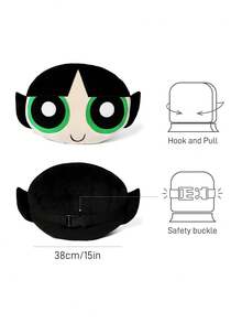 THE POWERPUFF GIRLS X SHEIN 1件裝 Buttercup 車用座椅頸枕，彈性帶適用於大多數車型，可愛卡通設計裝飾枕，可用於車內 - 綠色 - 查看 3