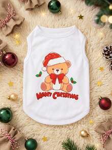 PETSIN 1pc Christmas Bear Letter Printed Pet Tank Top White Breathable Pet Clothes - Multicolor - View 2