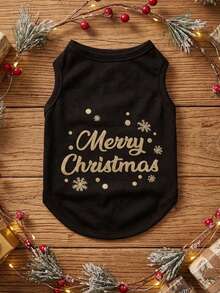 PETSIN 1pc Snowflake Printed Black Pet Vest,Warm, Breathable, And Soft Pet Clothing - Multicolor - View 1
