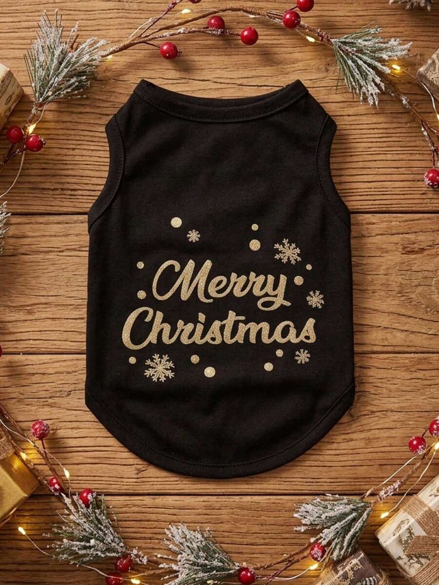 PETSIN 1pc Snowflake Printed Black Pet Vest,Warm, Breathable, And Soft Pet Clothing - Multicolor - View 1