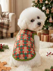 PETSIN 1pc Christmas Digital Printed Pet Vest, Christmas Gingerbread Printed, Skin Friendly, Breathable Pet Clothing - Multicolor - View 2