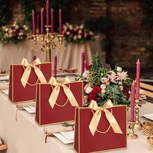 10pcs Set (5 Burgundy Gift Bags + 5 Ribbons With Handles) - Thank You Gift Bags, Paper Welcome Bags With Bow Ribbons For Weddings, Bridesmaids, Showers, Housewarmings, Birthdays, Thanksgiving, And Christmas Gift Wrapping - Multicolor - View 4