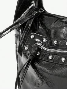 Viva Strut Ladies Shoulder Bag, Large Capacity, Rivet Decoration, Sweet And Cool Spice Girl Y2K, Zipper Closure, Adjustable Shoulder Strap, Suitable For Daily Sh - Black - View 5
