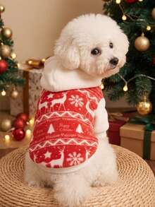 PETSIN 1pc Red & White Striped Hooded Flannel Warm Pet Sweatshirt For Christmas - Multicolor - View 4