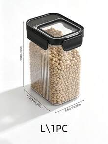 1PC Airtight Food Storage Containers With Black Lids, Plastic Sealed Kitchen Pantry Organizer Jars, Stackable Clear Canisters For Grain, Pasta, Nuts, Beans, Dry Food, Household Kitchen Storage & Organization - Black - View 11