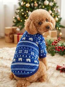 PETSIN 1 Pc Christmas Blue & White Flannel Cute Print Pet Sweatshirt - Multicolor - View 1