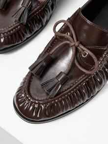 Mnmlis Women's Fashion Elegant Bow Flat Shoes - Coffee Brown - View 4