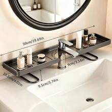 1pc Bathroom Countertop Storage Rack, Faucet And Sink Top Storage Tray, Space-Saving Washbasin Organizer, For Bathroom Toiletries And Cosmetics Storage, Minimalist Design, Fits Various Bathroom Decor, Effectively Saves Washbasin Countertop Space - Multicolor - View 12