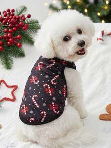 PETSIN 1 pieza Chaleco para mascotas transpirable y ligero con patrón de bastón de caramelo navideño, nuevo diseño - Multicolor - Ver 3