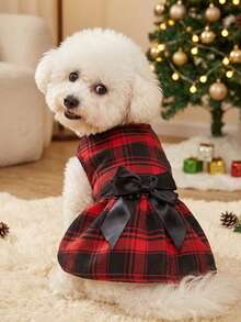 PETSIN Red & Black Plaid Bow Decor Pet Dress, Cute For Cats And Dogs - Red - View 3