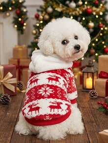 PETSIN 1pc Pet Hooded Sweatshirt With Christmas Deer & Snowflake Design - Multicolor - View 2