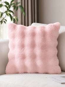Cirelle 1pc Soft Plush Throw Pillow Cover, Luxury Faux Rabbit Fur Square Cushion Case, Decorative Fluffy Pillowcase For Sofa Couch Bedroom Home Decor, Solid Color, No Pillow Insert - Pink - View 1