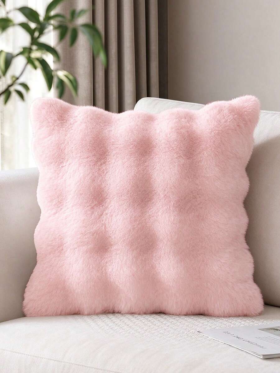 Cirelle 1pc Soft Plush Throw Pillow Cover, Luxury Faux Rabbit Fur Square Cushion Case, Decorative Fluffy Pillowcase For Sofa Couch Bedroom Home Decor, Solid Color, No Pillow Insert - Pink - View 1
