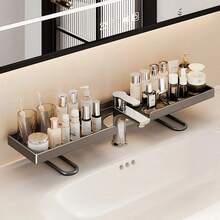 1pc Bathroom Countertop Storage Rack, Faucet And Sink Top Storage Tray, Space-Saving Washbasin Organizer, For Bathroom Toiletries And Cosmetics Storage, Minimalist Design, Fits Various Bathroom Decor, Effectively Saves Washbasin Countertop Space - Multicolor - View 4