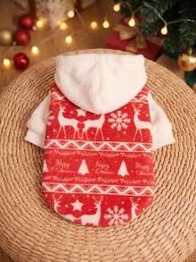 PETSIN 1pc Red & White Striped Hooded Flannel Warm Pet Sweatshirt For Christmas - Multicolor - View 1