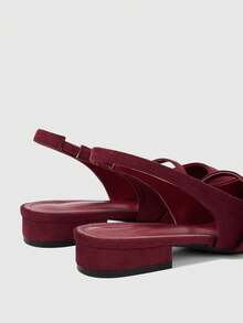 Sleekvia New French Retro Burgundy Suede Pointed Back Empty Sandals Women's Metal Buckle Thin Strap Back Strap Closed Toe Shoes - Burgundy - View 3