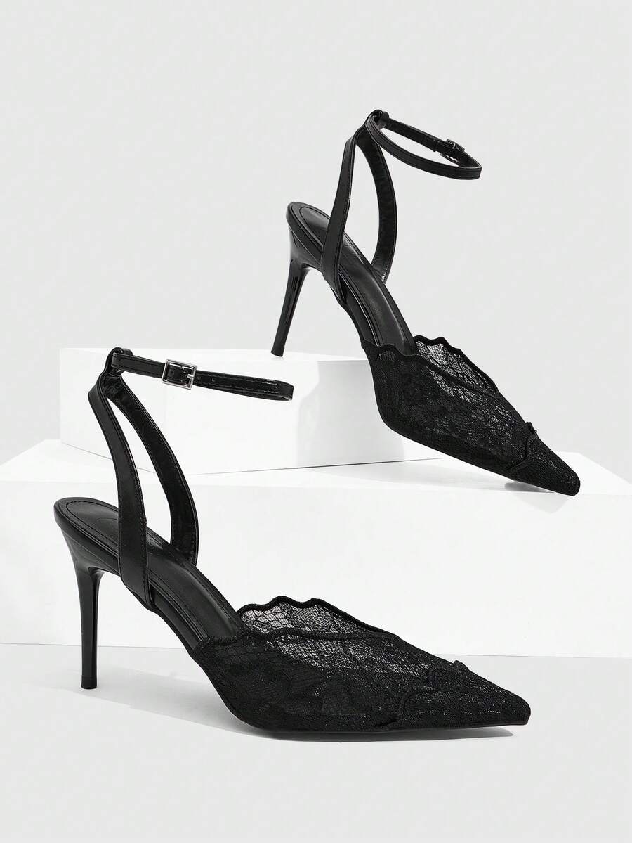 CUCCOO SZL Spring And Summer New Pointed Mesh Shoes Embroidered Thread Breathable, Refreshing, Romantic, Elegant And Sexy High-Heeled Single Shoes, Thin Heels, P - Black - View 1