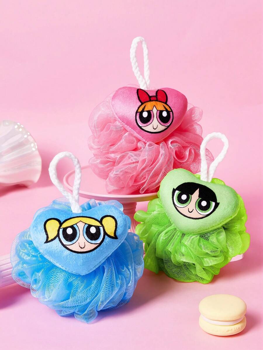 THE POWERPUFF GIRLS X SHEIN 1Pc/3pc Cute Three-Dimensional Bath Ball, Super Soft Foaming Net - Multicolor - View 1