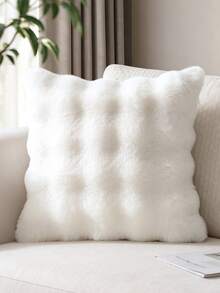Cirelle 1pc Soft Plush Throw Pillow Cover, Luxury Faux Rabbit Fur Square Cushion Case, Decorative Fluffy Pillowcase For Sofa Couch Bedroom Home Decor, Solid Color, No Pillow Insert - White - View 1