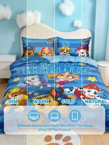 SHEIN | PAW Patrol 3件組卡通圖案被套組，柔軟保暖，可機洗，適用單人/雙人/Queen/King尺寸床 - 汪汪隊深藍色 - 查看 8