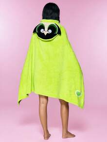 THE POWERPUFF GIRLS X SHEIN Little Policewoman Embroidered Fleece Hooded Wearable Blanket, Home Cosplay, Spring/Winter - Green - View 2
