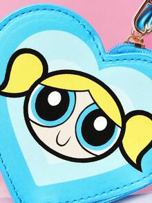 THE POWERPUFF GIRLS X SHEIN 愛心造型迷你零錢包，附金屬掛鉤設計，可作為包包吊飾，可收納硬幣、耳機線、小飾品及其他小物品 - 藍色 - 查看 3