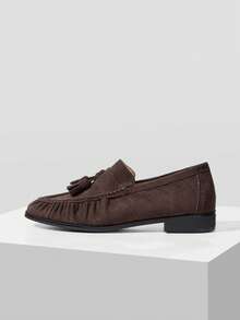 Mnmlis Women's Fashion Casual Fringed Pleated Comfortable Loafers - Coffee Brown - View 2