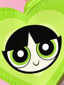 THE POWERPUFF GIRLS X SHEIN 愛心造型迷你零錢包，附金屬掛鉤設計，可作為包包吊飾，可收納硬幣、耳機線、小飾品及其他小物品 - 綠色 - 查看 3
