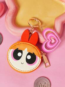 THE POWERPUFF GIRLS X SHEIN Contrasting Color Mini Keychain Change Bag, With Acrylic Pendant, Zipper Small Storage Bag, Can Store Coins, Suitable For Young People, Hang It In The - Orange - View 2