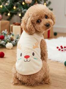 PETSIN 1 Printed Pet Vest With A Deer Head Pattern, Christmas Themed Casual Style, Warm, Breathable And Comfortable Pet Clothing - Multicolor - View 1