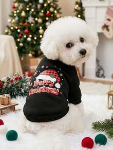 PETSIN 1pc Red And Black Checkered Christmas Hat, Merry Christmas With Snowflake Letter Pattern Print, Soft And Comfortable, Warm Pet Clothes - Multicolor - View 3
