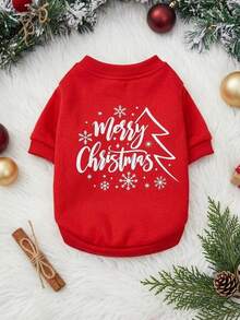 PETSIN 1pc White Christmas Letters, Snowflakes, Christmas Tree Pattern Print, Soft And Comfortable, Warm Pet Clothing - Multicolor - View 2