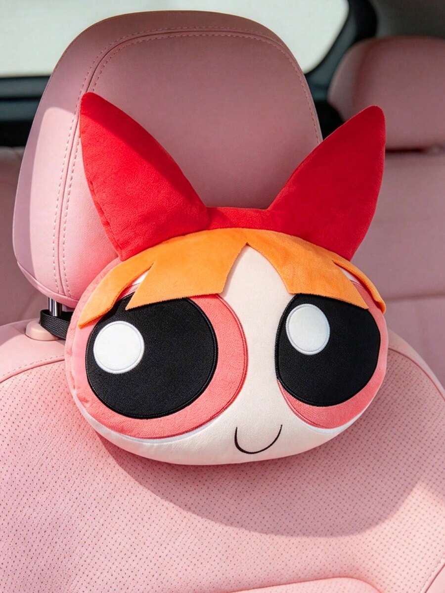 THE POWERPUFF GIRLS X SHEIN 1件裝 Blossom 車用頸枕,彈性束帶適用於大多數車型,可愛卡通造型裝飾枕,可用於車內 - 橘色 - 查看 1