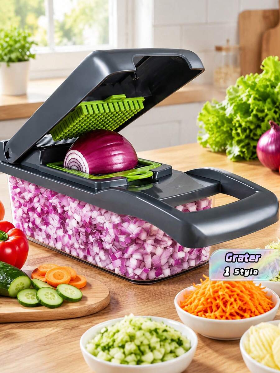 16pcs/SET -Vegetable Chopper, Vegetable And Fruit Slicer, Food Grater, Knife (With Container), Onion Chopper (With Interchangeable Blades), Potato Grater, Kitchen Gadgets, Kitchen Tools (16pcs Set)