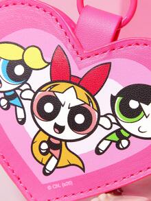 THE POWERPUFF GIRLS X SHEIN 愛心造型耳機收納包，橡皮筋結構設計，相容多款耳機，附掛繩方便攜帶，可收納 - 玫紅色 - 查看 4
