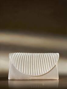 Soiraine Pleated Satin Design Clutch Bag, Envelope Evening Bag, Dress Bag, Prom Clutch Bag With Metal Chain Bag, Suitable For Parties, Romantic Weddings, Proms - Champagne - View 2